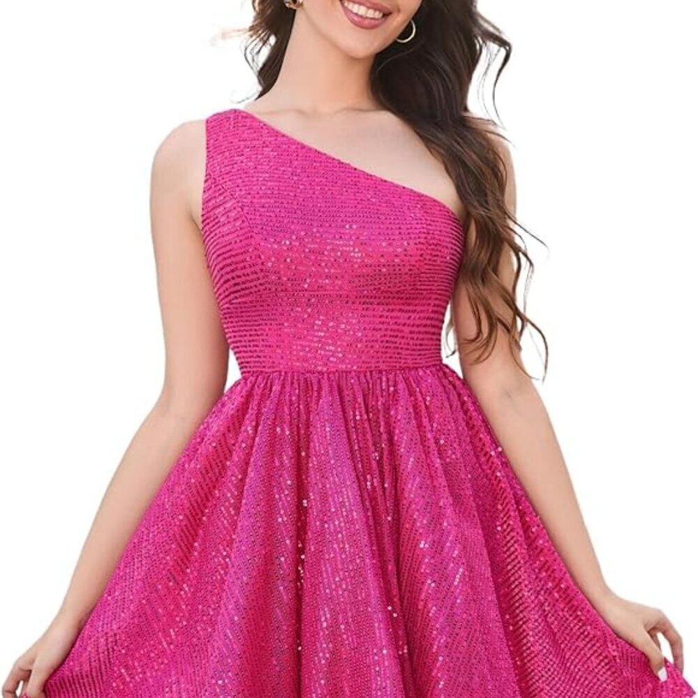 💖 NWT One-Shoulder Sequin Mini Dress | Size 14 💖 - Picture 4 of 5